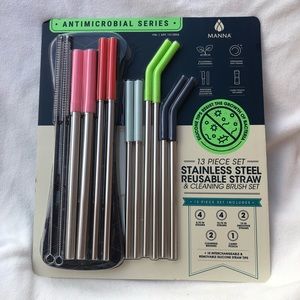 NWT Manna Stainless Steel Reusable Straws 13pc Set